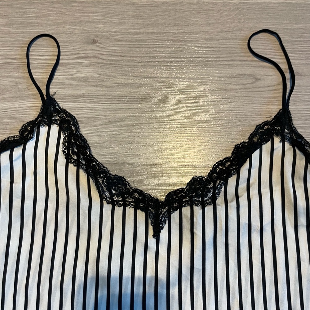 Zara Striped Black and White Lace Trim Cami Top - Picture 4 of 6